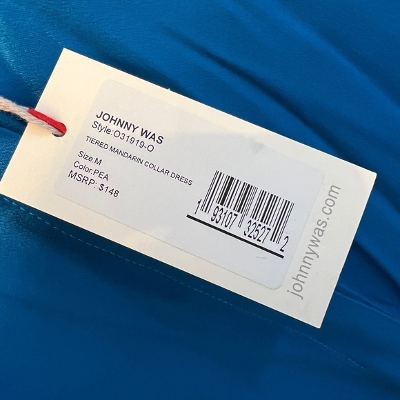 Calme’ by Johnny Was NWT Tiered Mandarin Collar Dress in Peacock Blue, Size M - Picture 11 of 12